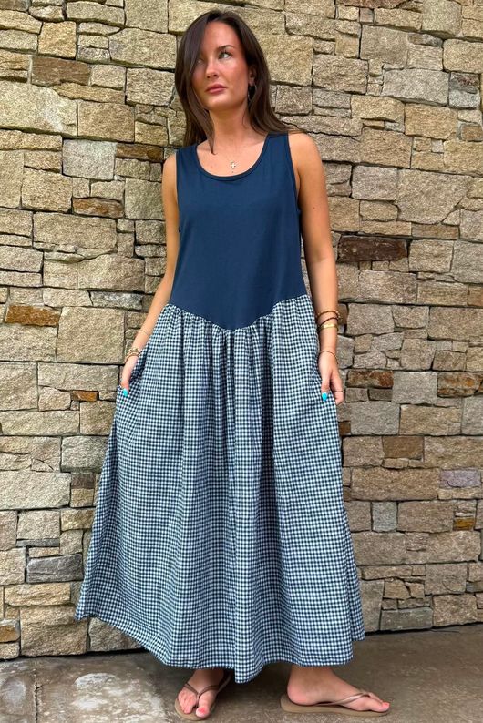 Arbi Gingham Magic Sundress Navy